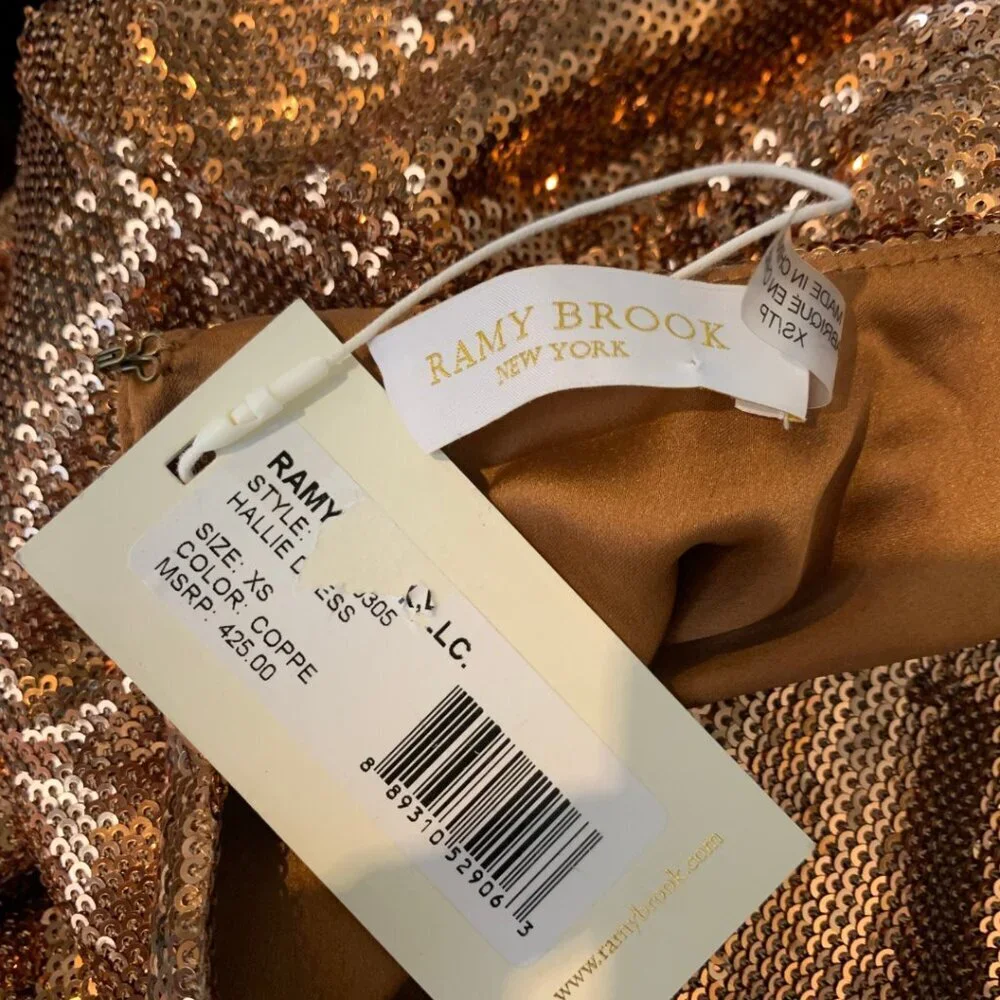 Ramy Brook Copper Long Sleeve Sequin Hallie Dress Womens XS